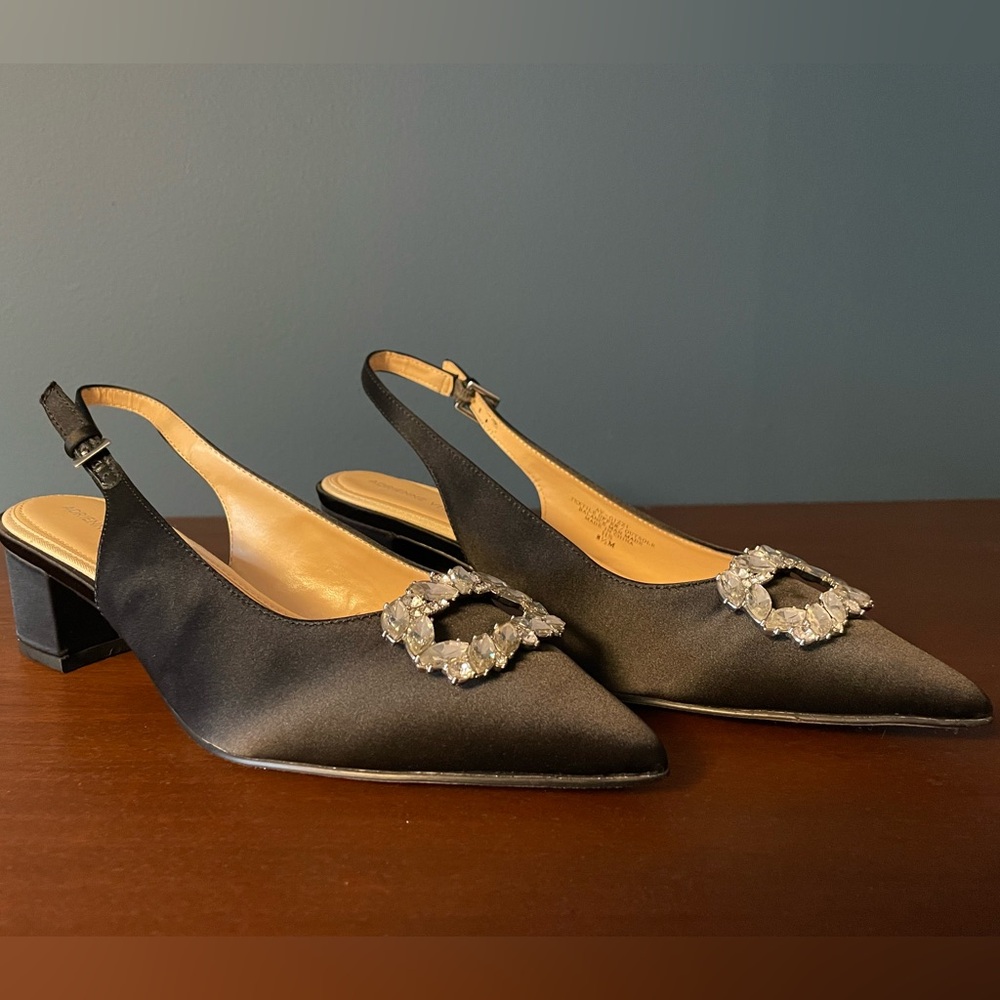 Adrienne Vittadini black slingback rhinestone buckle size 8.5